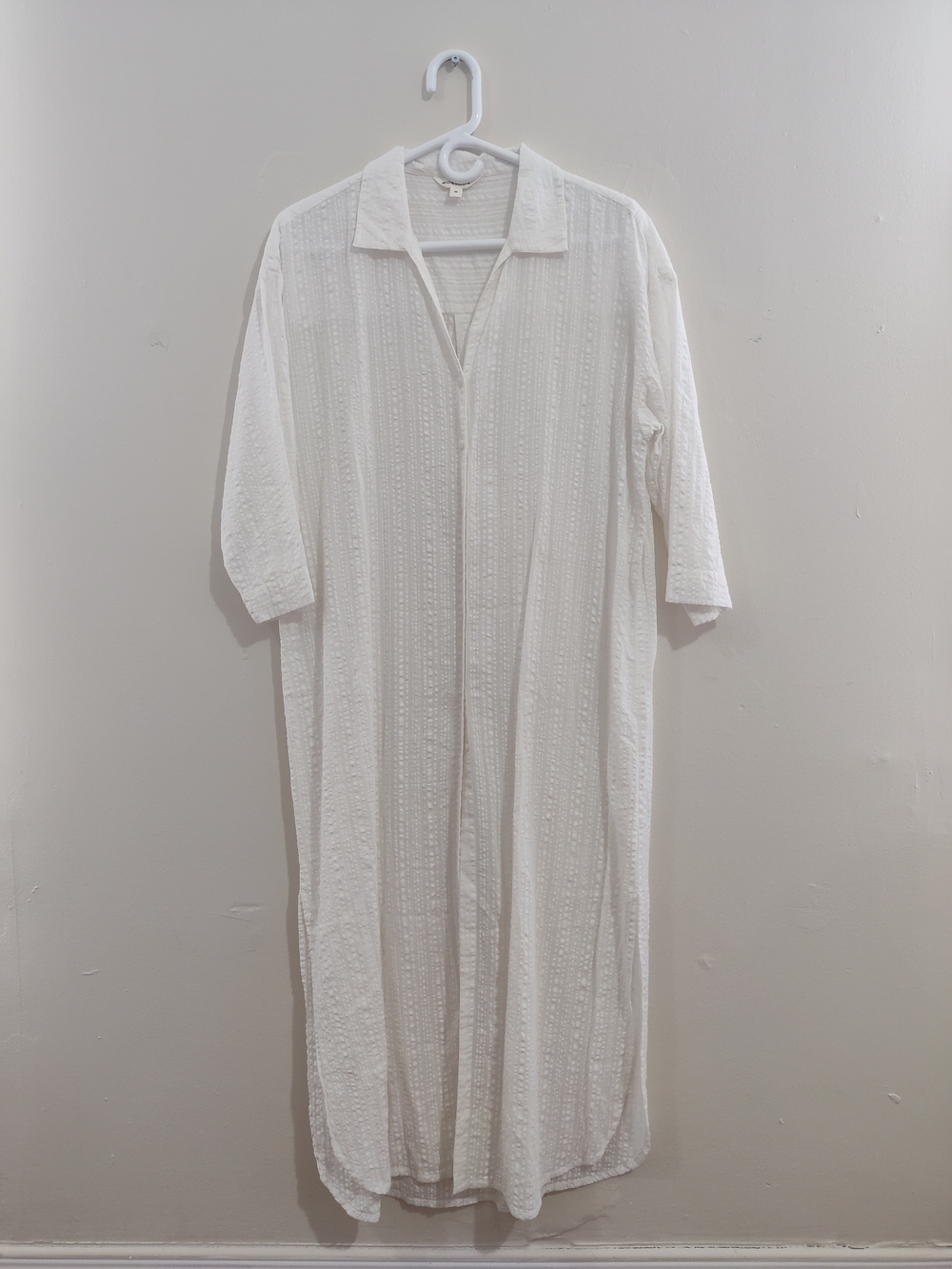 Monsoon White Textured Long Buttonless Blouse Dress